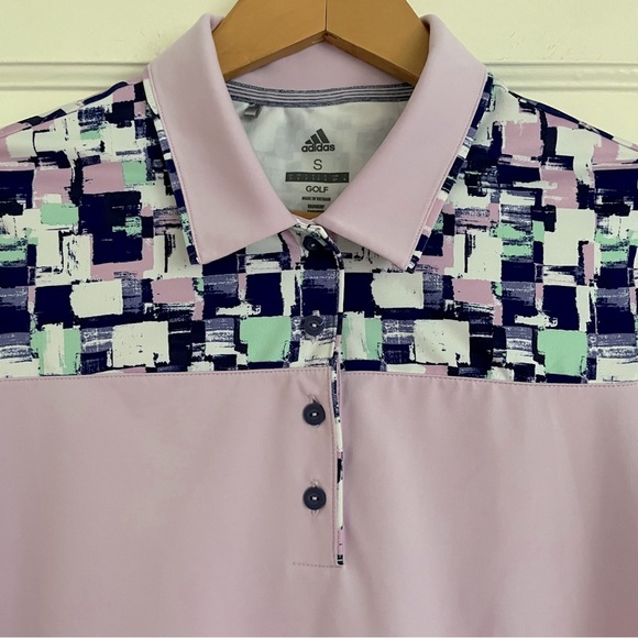 Adidas Lilac Polo Golf shirt. Front button & collar. Size Small. UV protection - Picture 8 of 13